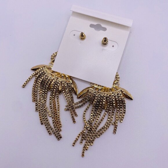 Croft.& Barrow Large Goldtone Rhinestone Dangle Earrings New - Picture 3 of 3